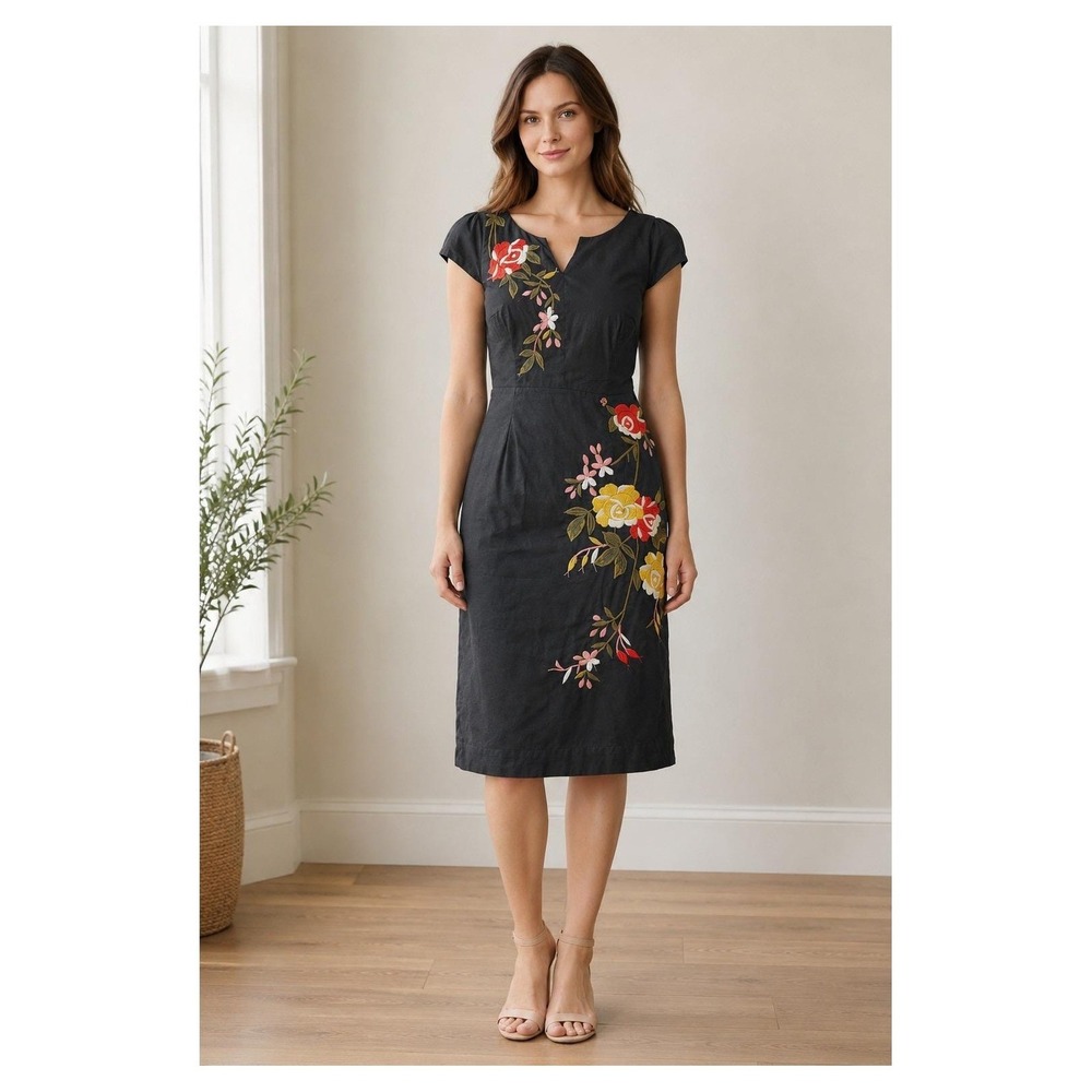Anthropologie Moulinette Soeurs Embroidered Cotton Sheath Dress Size 10 India